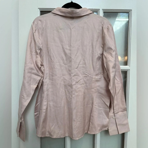 Ann Taylor Smokey Blush Pink Long Sleeve Button Down V-Neck Blouse Plus Size 16 - Picture 2 of 7